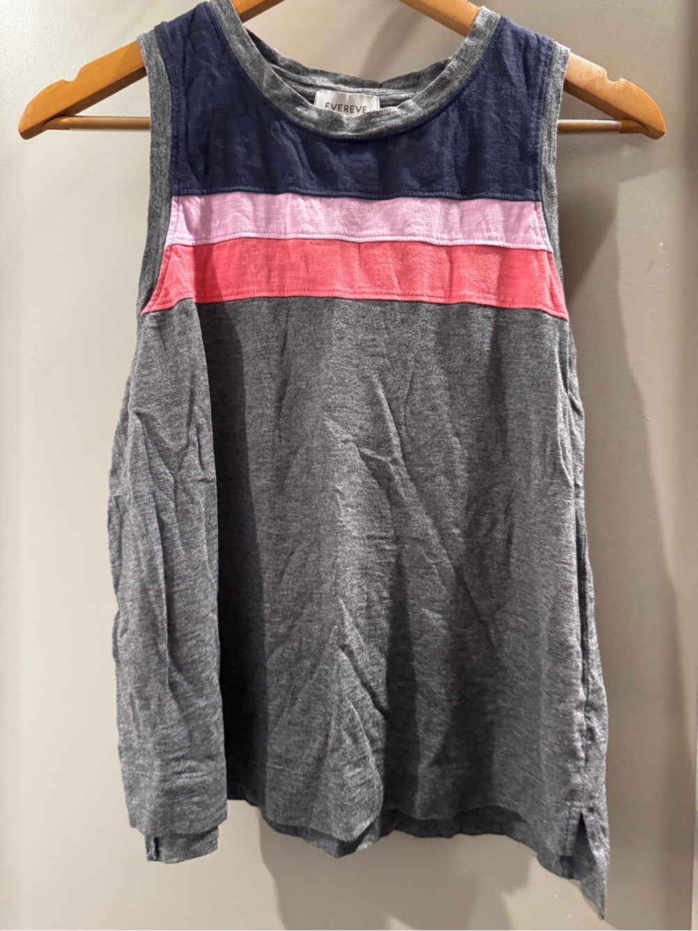 Evereve Gray Tank with Navy, Light Pink & Coral Stripes